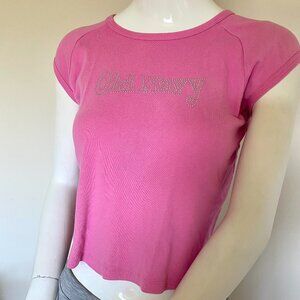 Old Navy 2000's Bedazzled Logo Pink Y2K Baby Tee